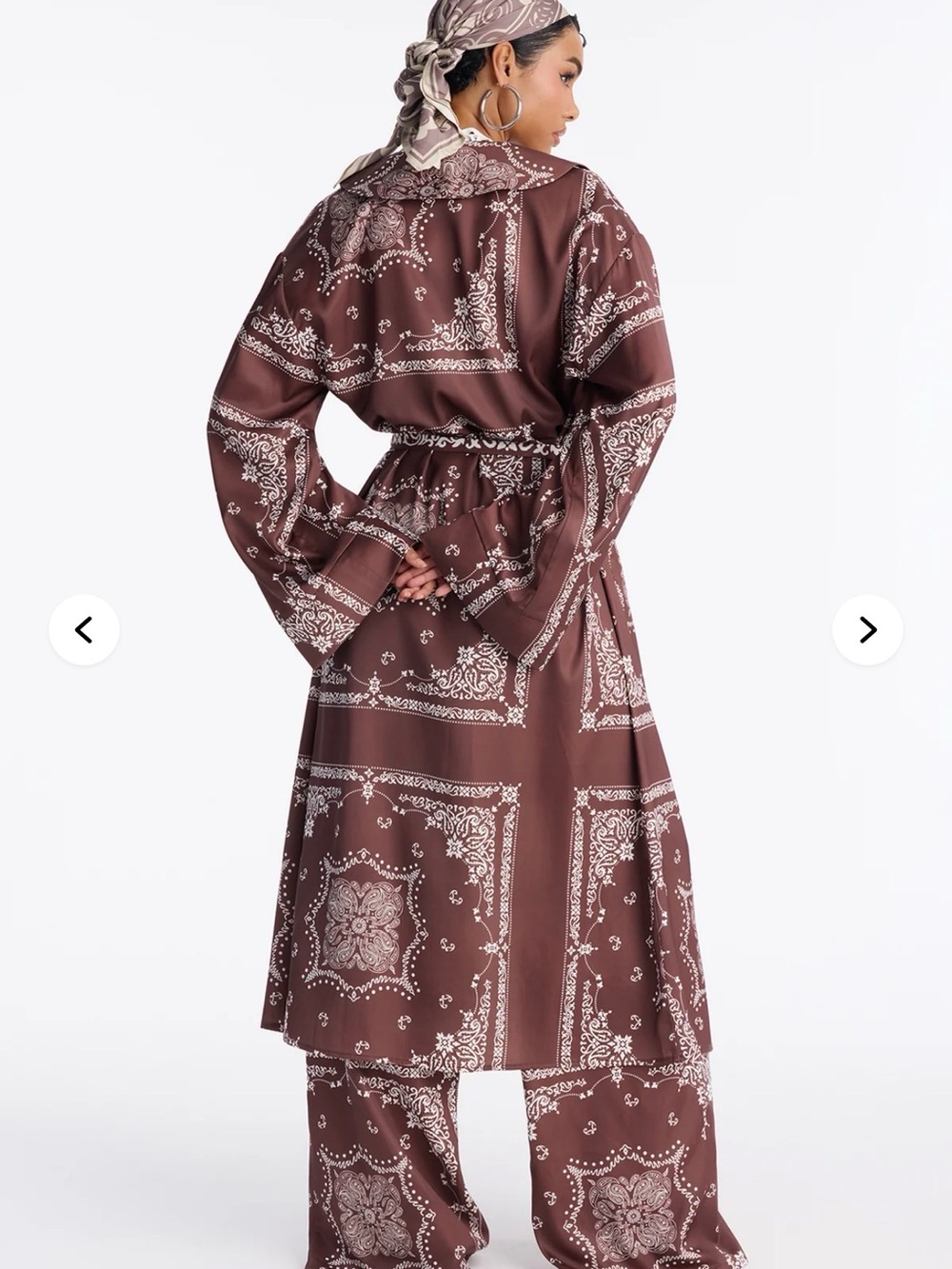 NWT Brown Bandana-Print Satin Robe & Pant Lounge Set Size XL - Picture 3 of 5